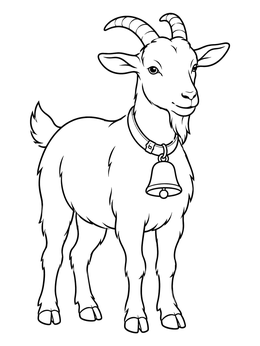 A friendly standing goat with a collar in this bell coloring page.