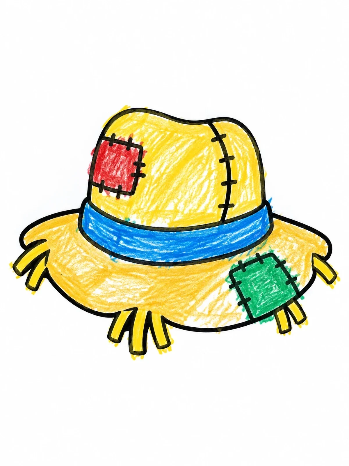 Colored example of the Patched Straw Scarecrow Hat coloring page