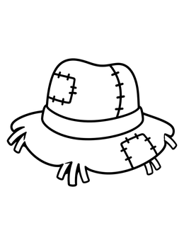 Free printable Patched Straw Scarecrow Hat coloring page
