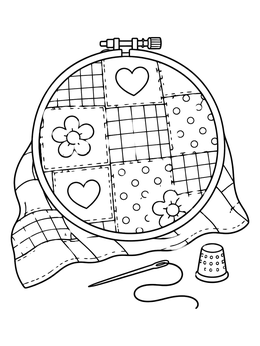 Free printable Patchwork Hoop With Needle And Thimble coloring page