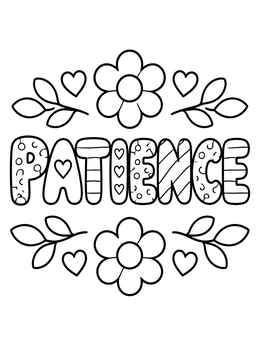Free printable Patience Floral Lettering coloring page