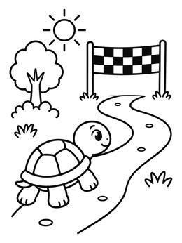 Free printable Patient Little Turtle Crossing The Finish Line coloring page