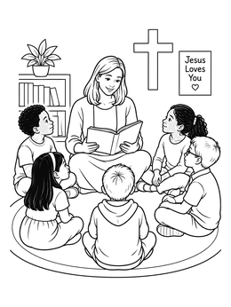 Free printable Sunday School Storytime Circle coloring page