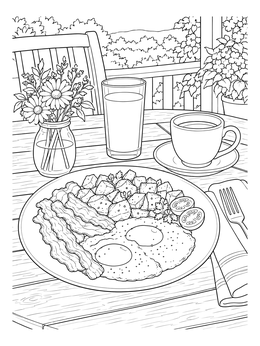 Free printable Sunny Patio Breakfast Plate coloring page