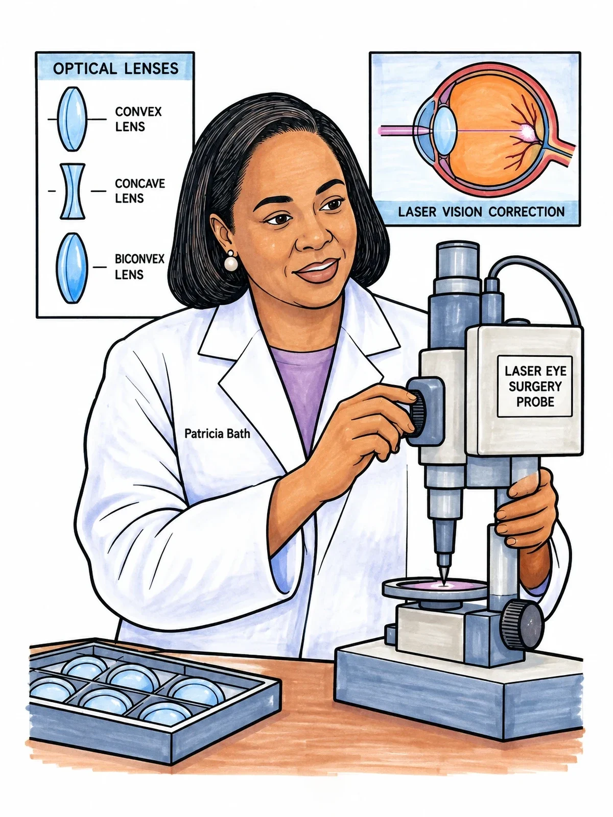 Colored example of the Patricia Bath And Laser Probe Invention coloring page