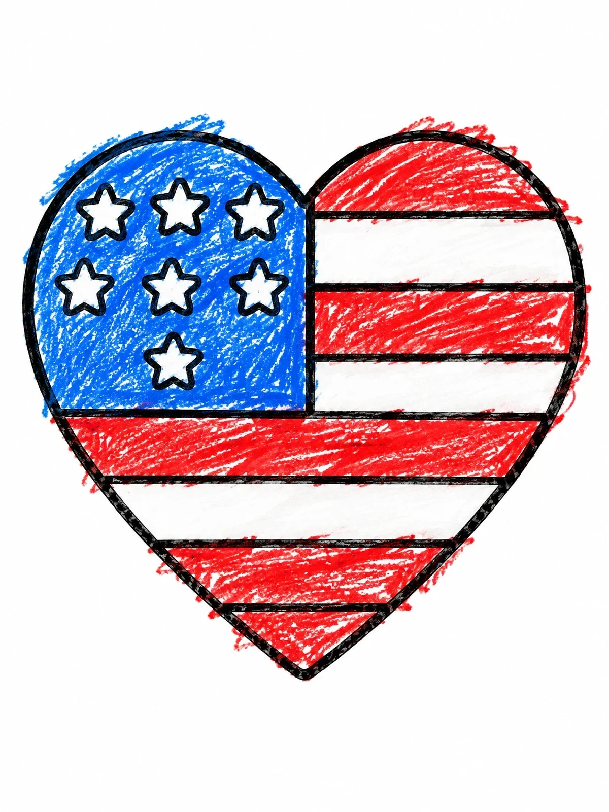 Colored example of the Patriotic American Flag Heart Outline coloring page