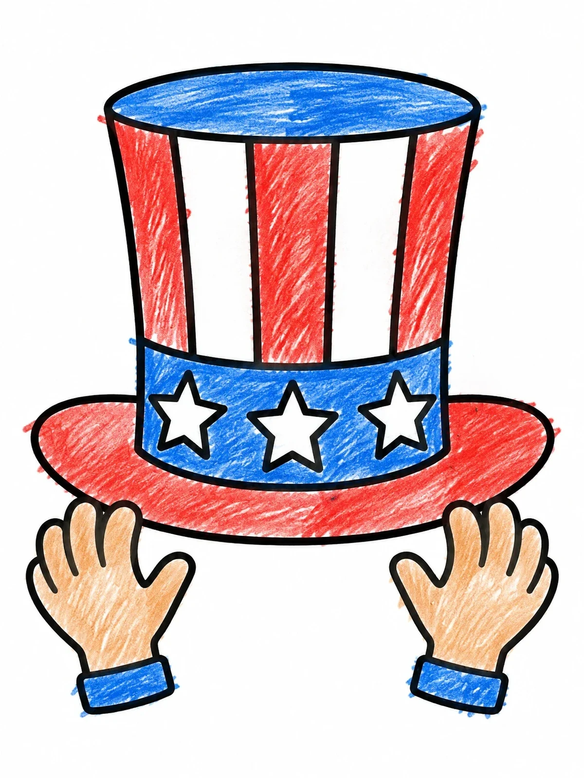 Colored example of the Patriotic Top Hat Held By Hands coloring page