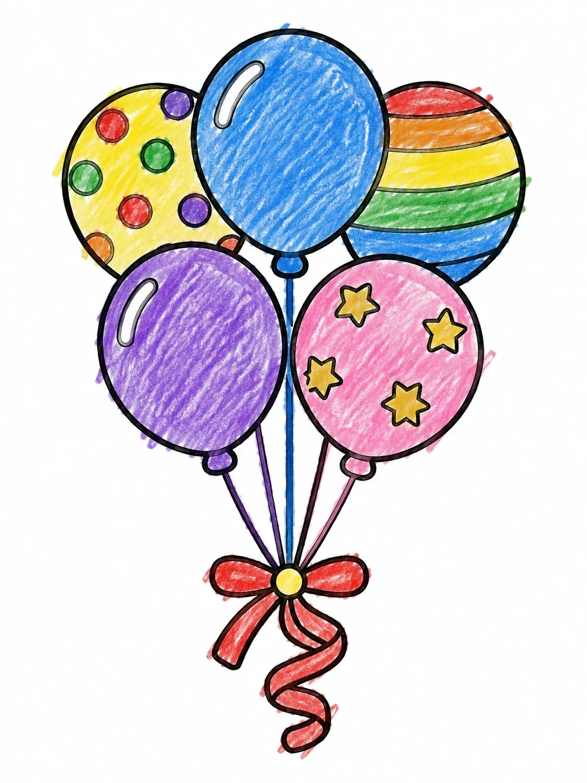 Colored example of the Bunch Of Patterned Birthday Balloons coloring page