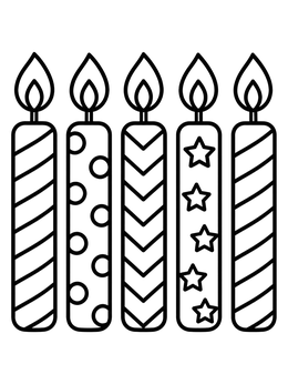 Free printable Five Patterned Birthday Candles coloring page