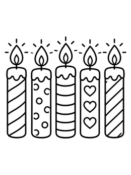 Free printable Five Patterned Birthday Candles coloring page