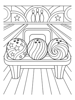 Free printable Patterned Bowling Balls On Alley Rack coloring page