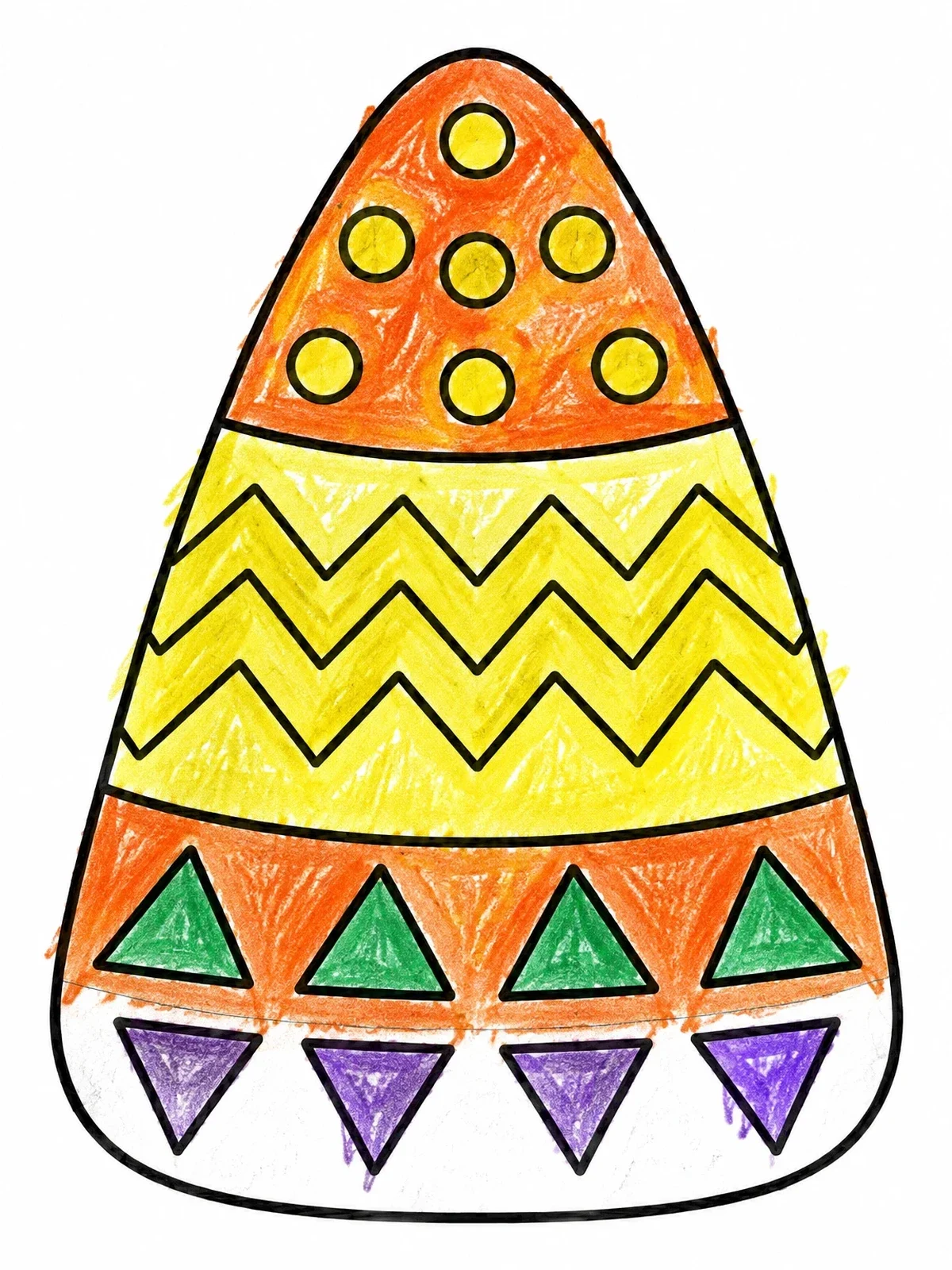 Colored example of the Patterned Candy Corn Design coloring page
