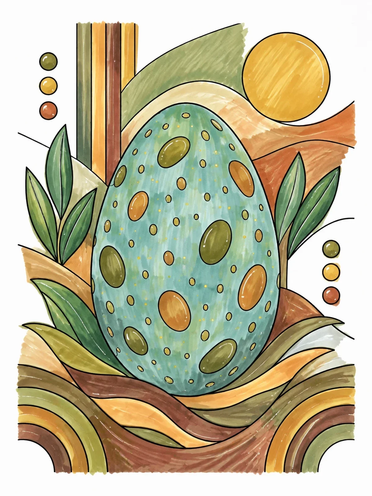 Colored example of the Patterned Dinosaur Egg In Nest coloring page