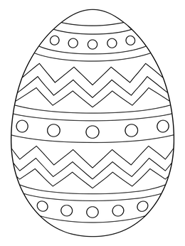 A patterned easter egg coloring page with chevron stripes and dots.