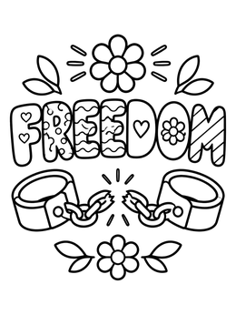 Free printable Patterned Freedom Word With Broken Chains coloring page