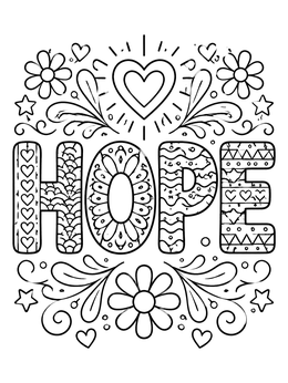 Free printable Patterned Hope Word With Flowers coloring page