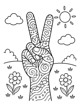 Free printable Patterned Peace Sign Hand Outdoors coloring page