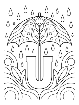 Free printable Patterned Umbrella With Letter U coloring page