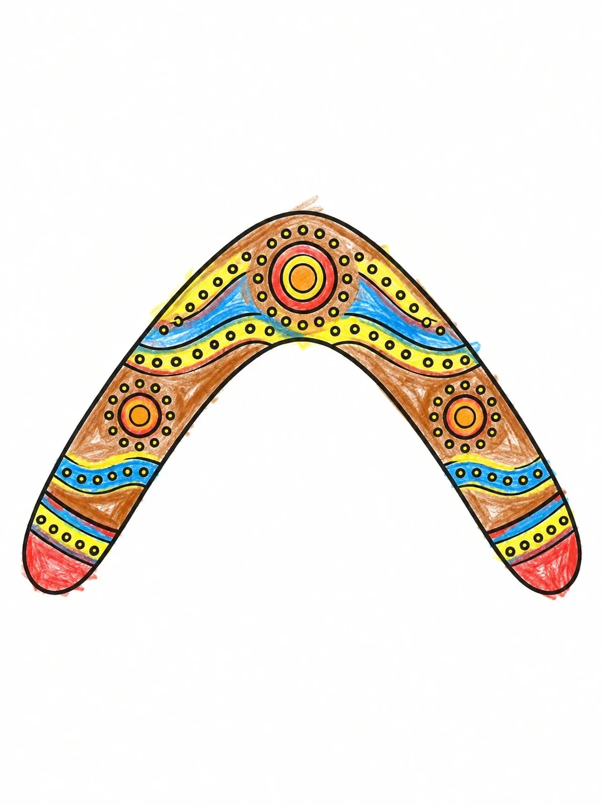 Colored example of the Patterned Wooden Boomerang Outline coloring page