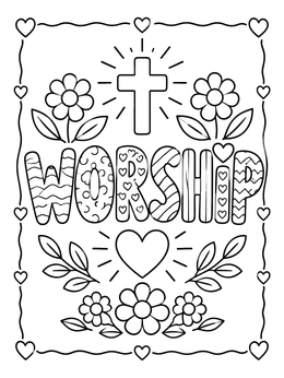 Free printable Patterned Worship Cross And Flowers coloring page