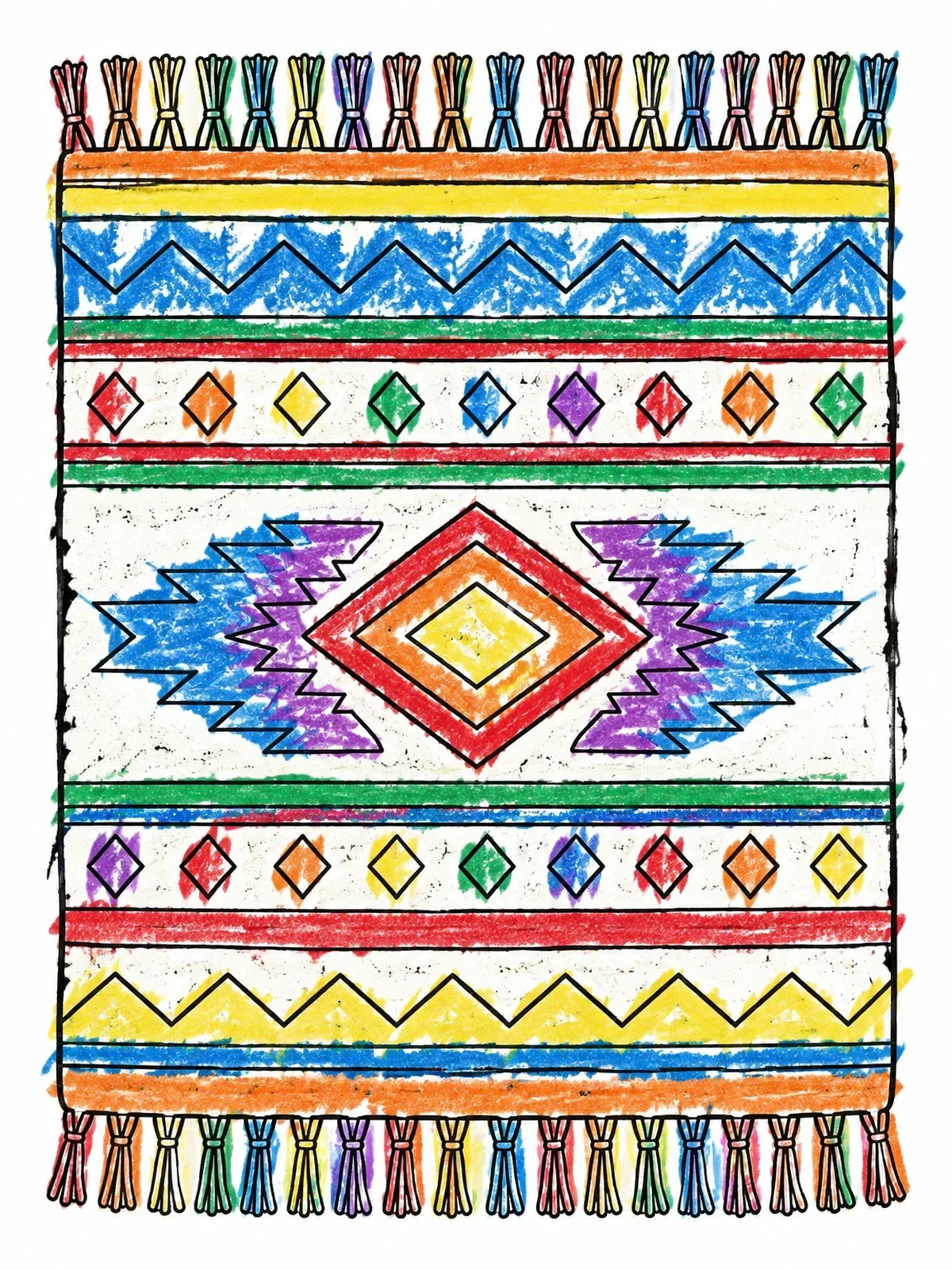 Colored example of the Patterned Woven Blanket With Fringes coloring page