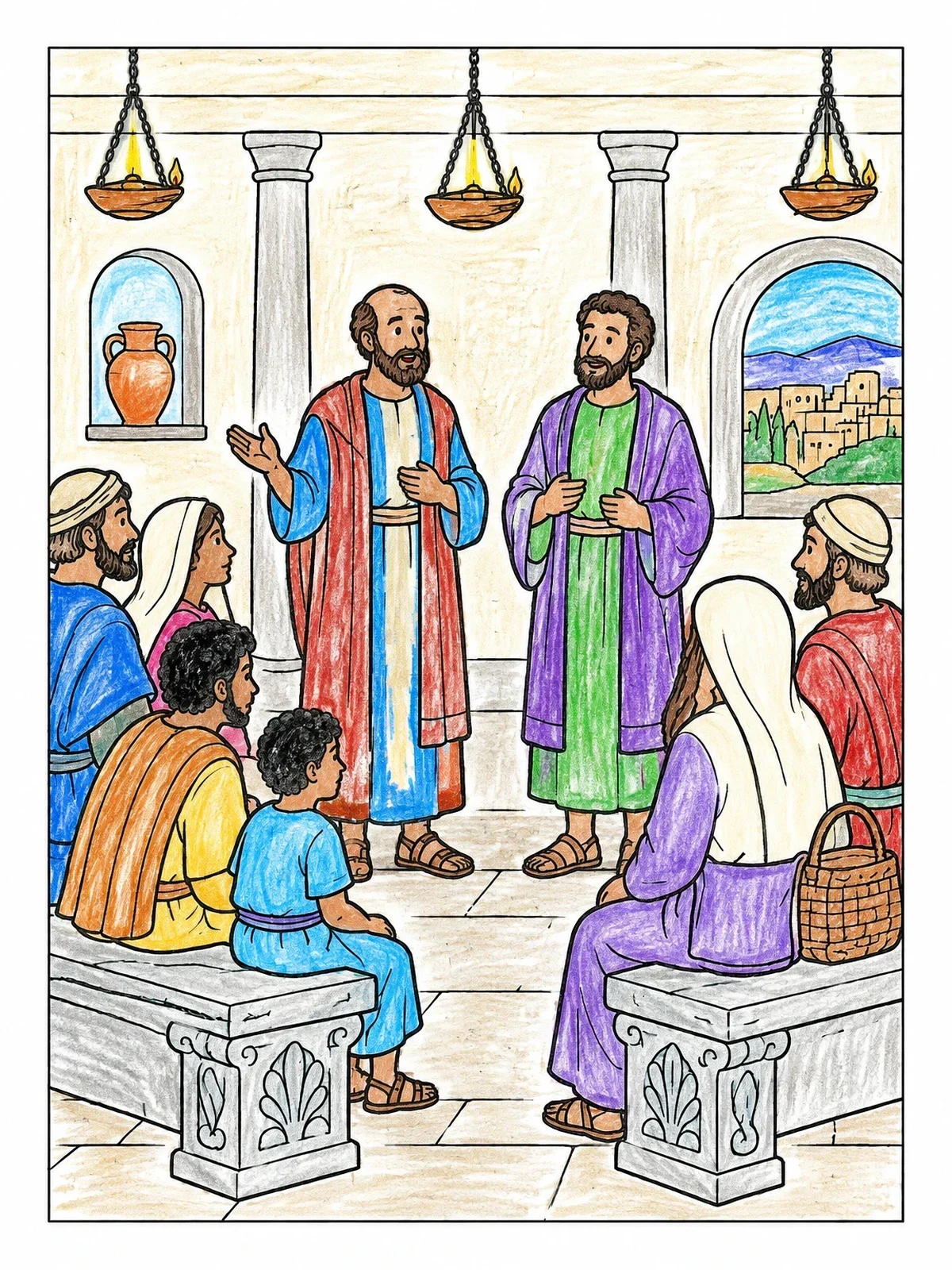 Colored example of the Paul And Barnabas Teaching In Antioch coloring page
