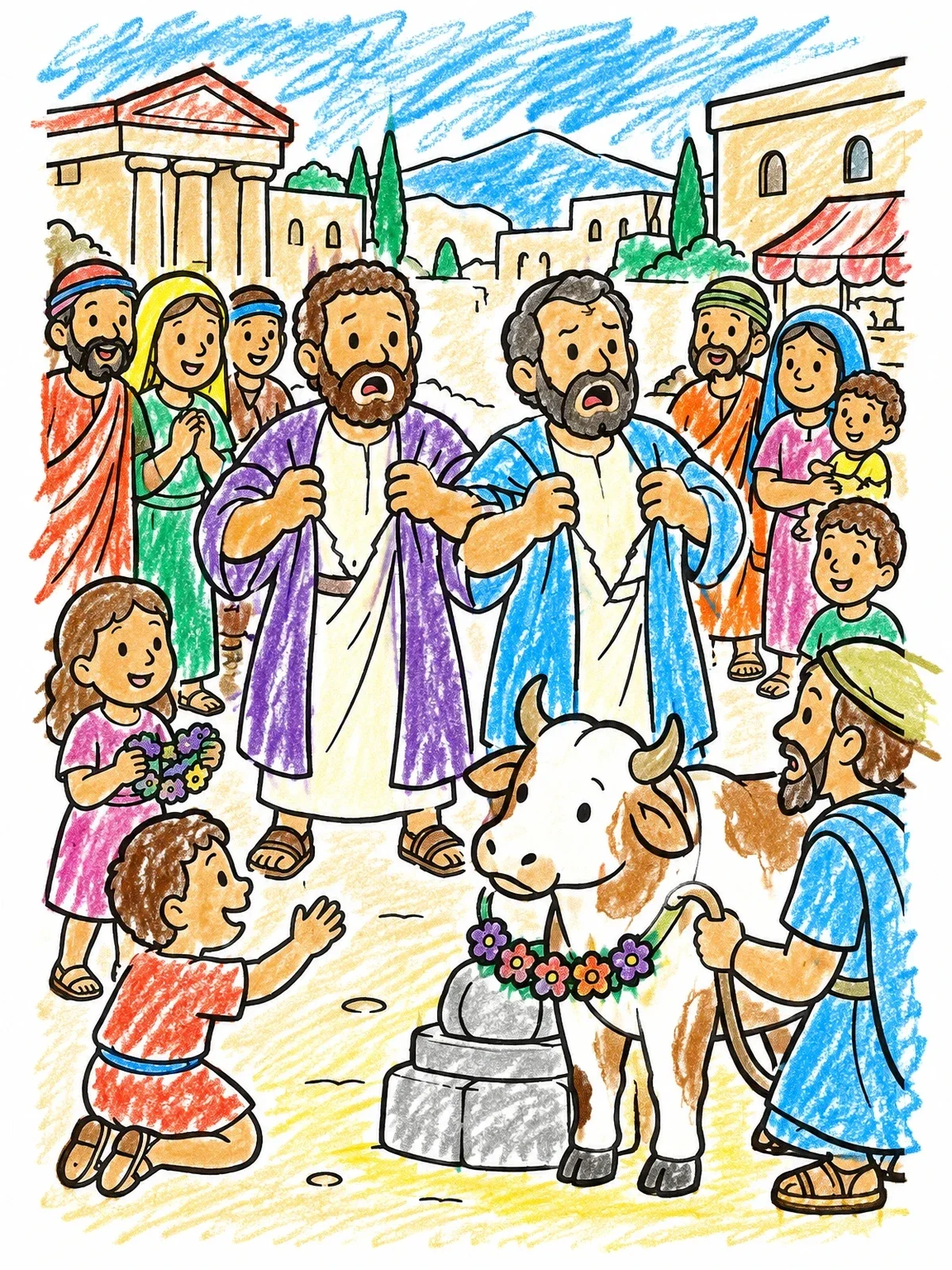 Colored example of the Paul And Barnabas At Lystra coloring page