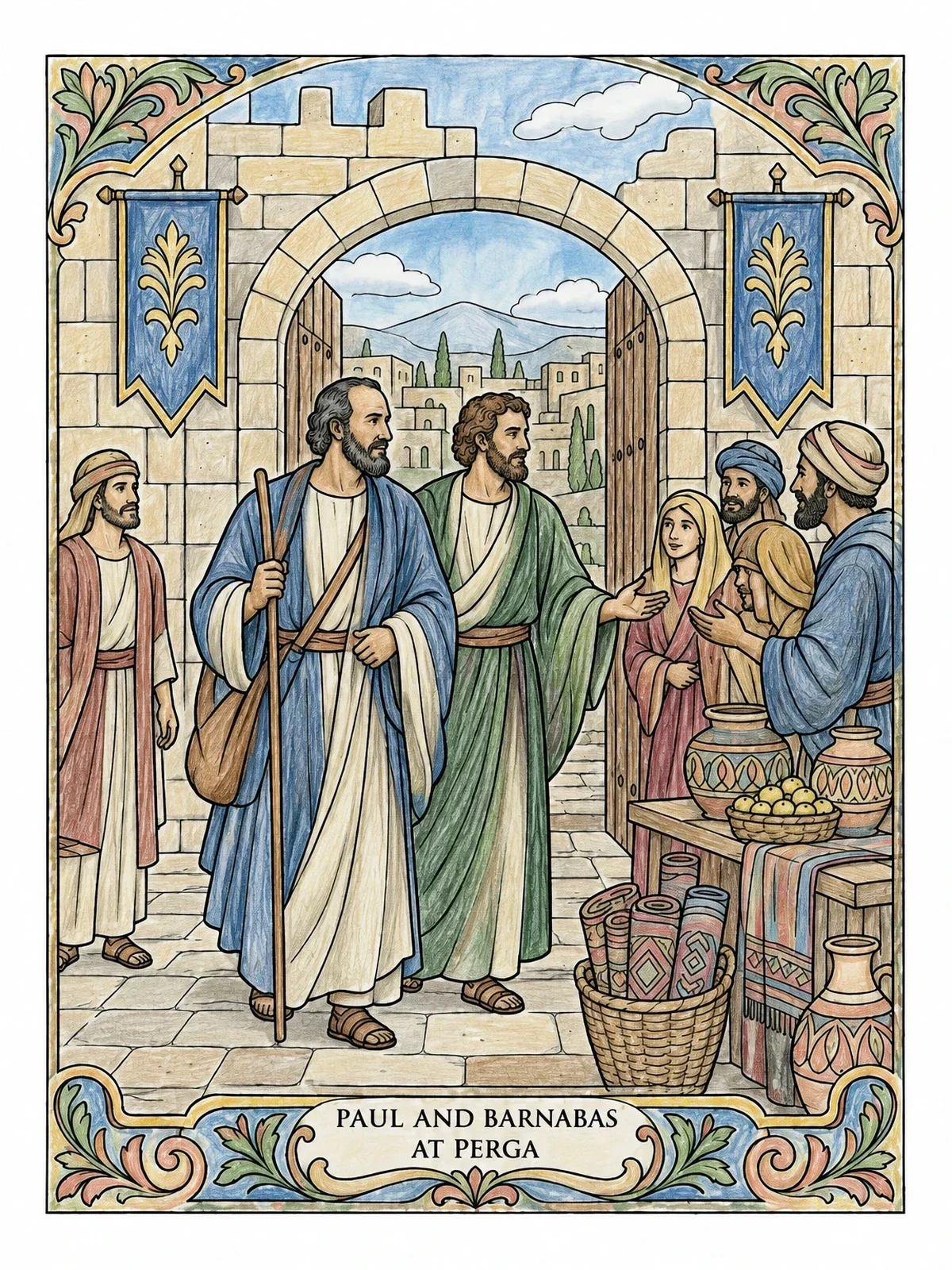 Colored example of the Paul And Barnabas At Perga coloring page