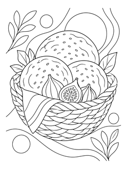 A woven basket of bread and figs in this paul and barnabas coloring page.
