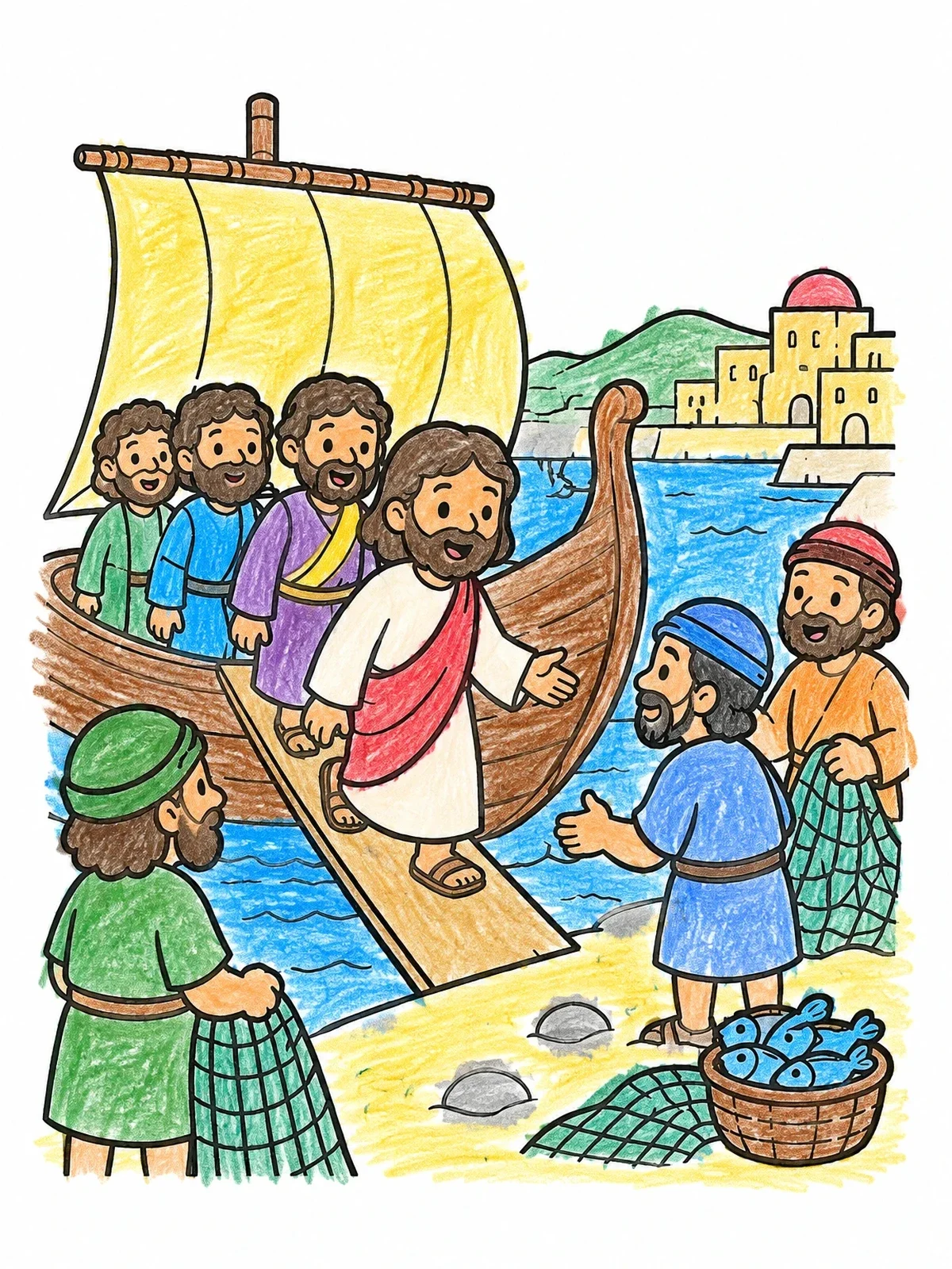 Colored example of the Paul And Barnabas Arriving By Boat coloring page