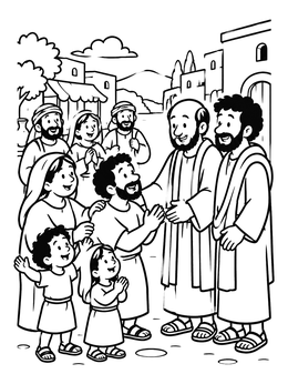 Free printable Paul And Barnabas Meeting Joyful Townspeople coloring page