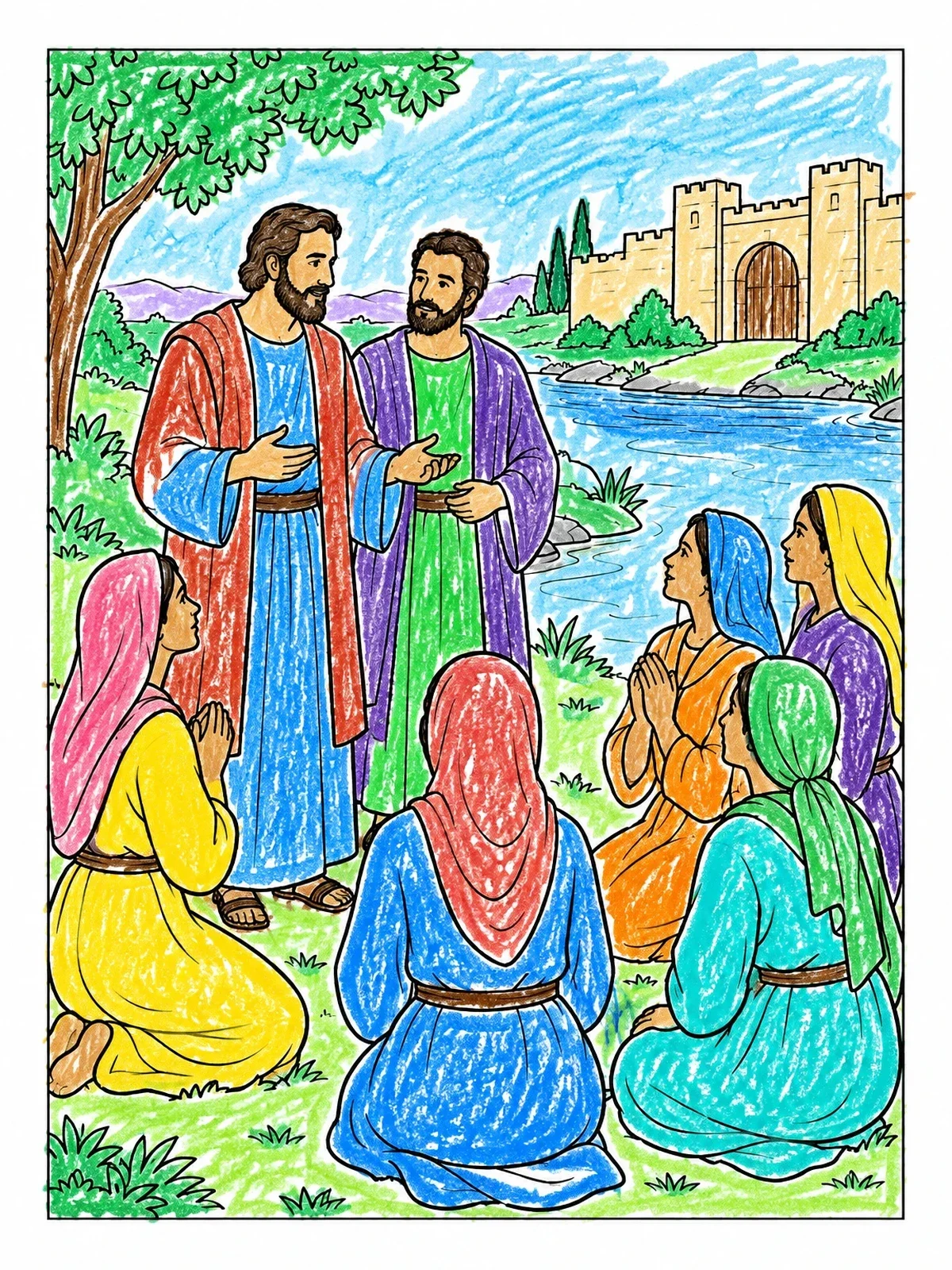 Colored example of the Paul And Barnabas By The River coloring page