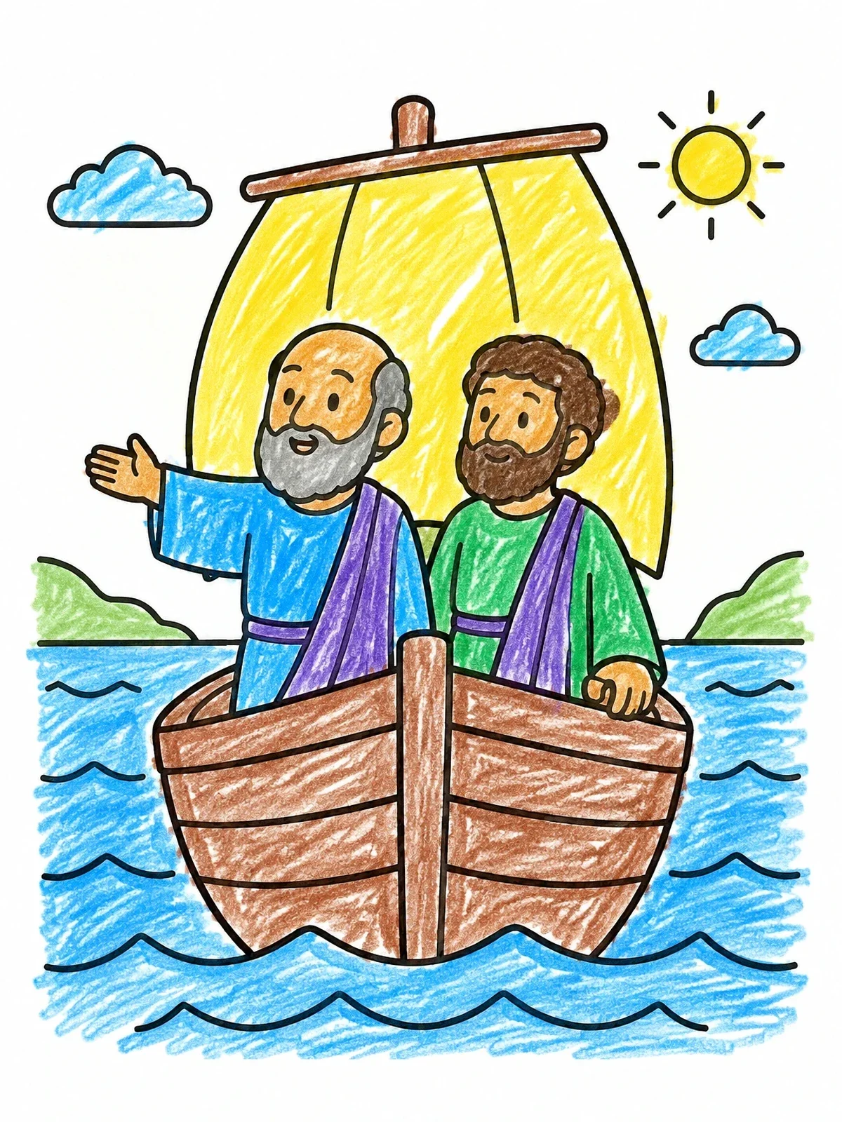 Colored example of the Paul And Barnabas Sailing Together coloring page