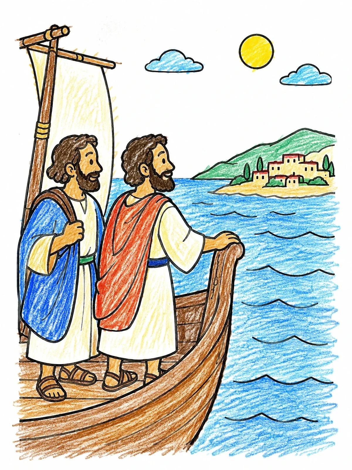 Colored example of the Paul And Barnabas Sailing To Cyprus coloring page