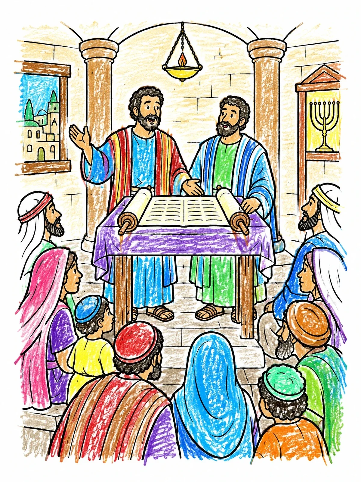 Colored example of the Paul And Barnabas Teaching In Synagogue coloring page