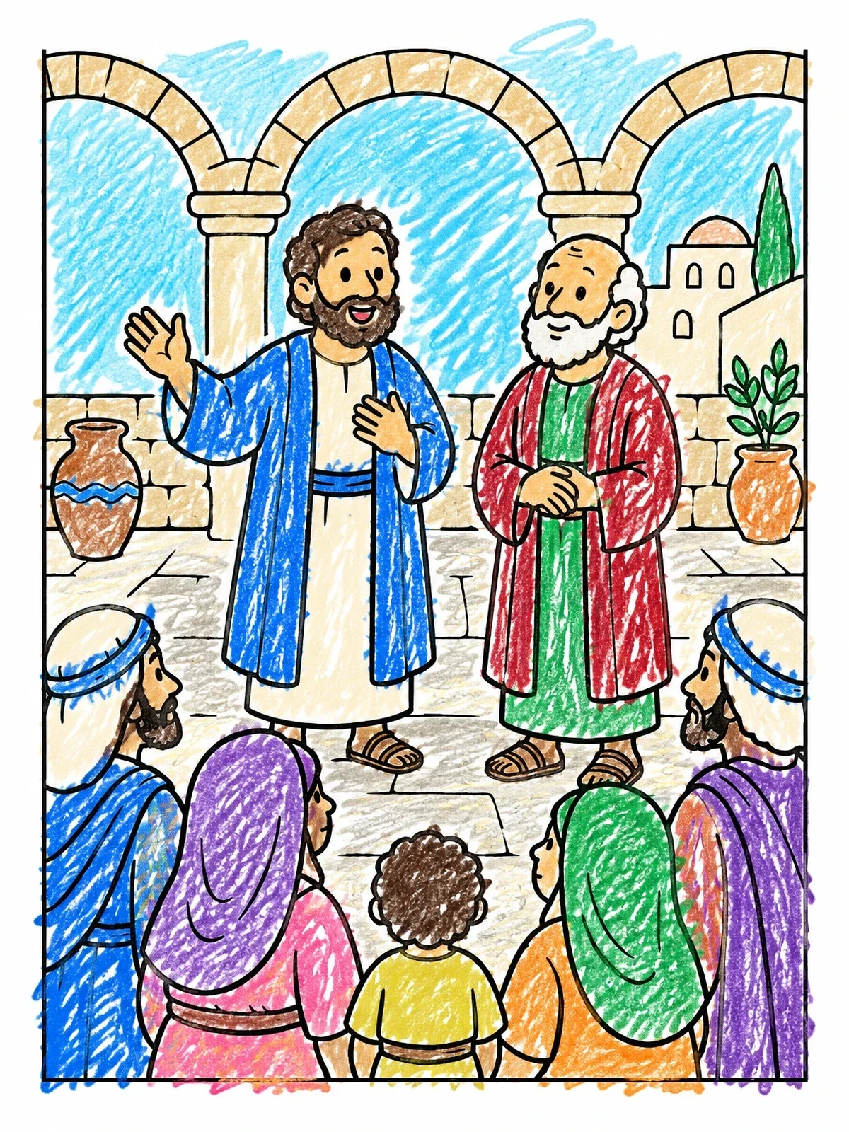 Colored example of the Paul And Barnabas Preaching To Crowd coloring page