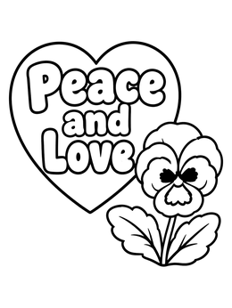 Free printable Peace And Love Pansy Flower coloring page