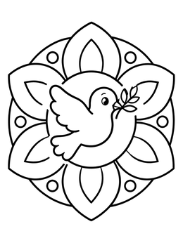 Free printable Peace Dove Flower Mandala coloring page