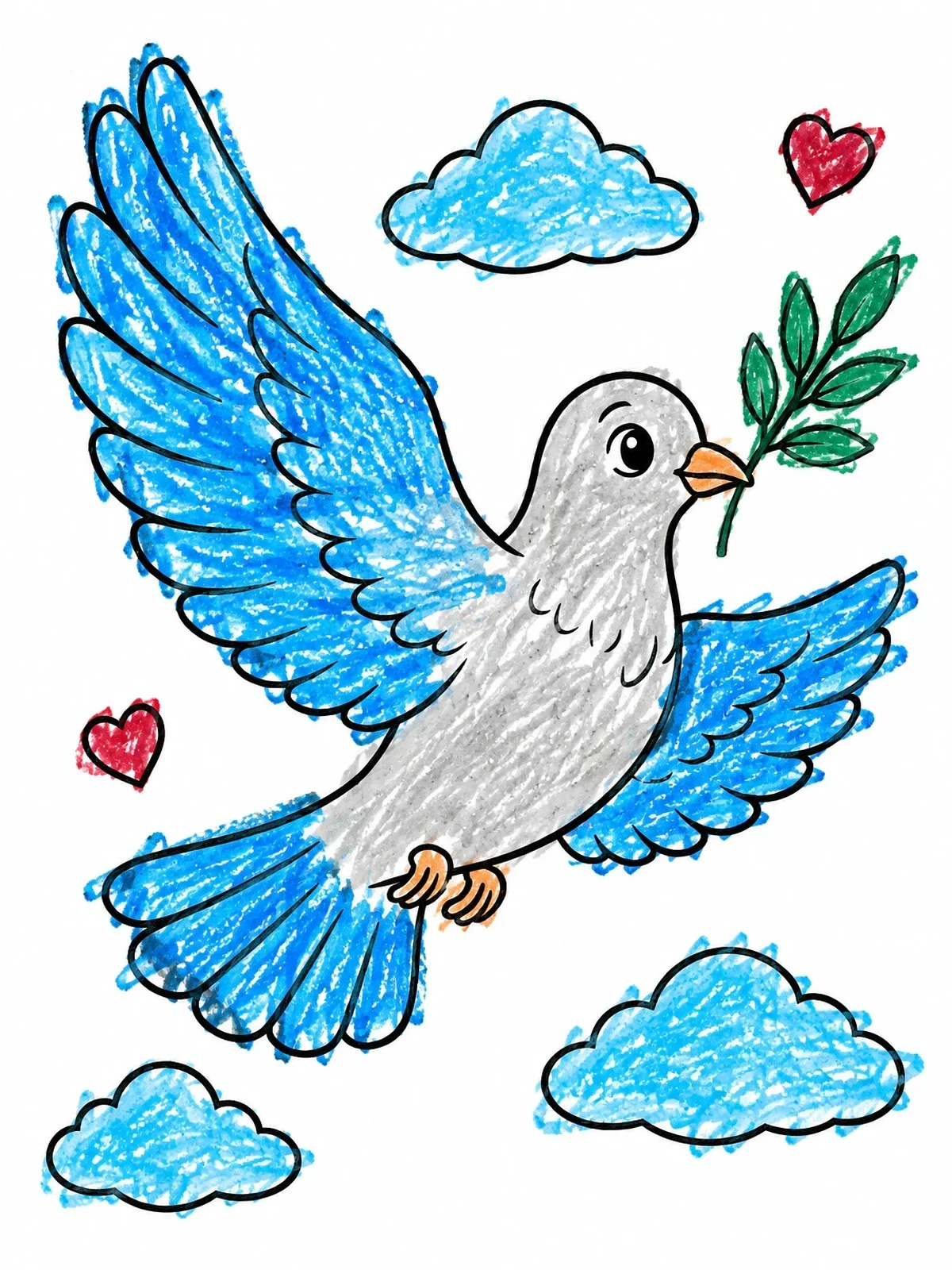 Colored example of the Peace Dove Flying In The Sky coloring page