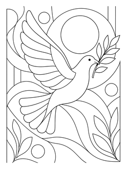 A graceful dove holding an olive branch in this forgiveness coloring page.