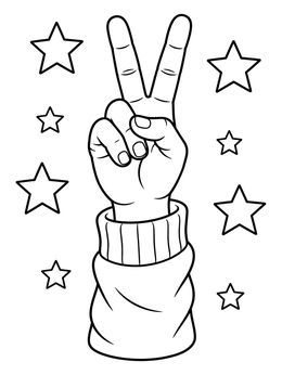 Free printable Peace Hand Sign With Stars coloring page