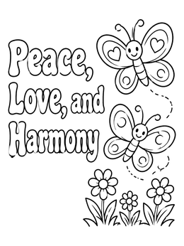 Free printable Peace, Love, And Harmony Butterflies coloring page