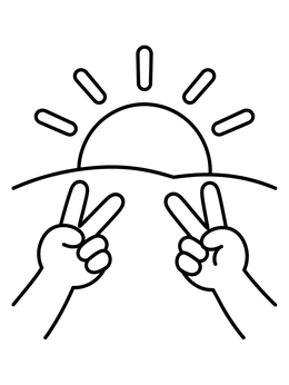Free printable Two Hands Making Peace Signs At Sunrise coloring page