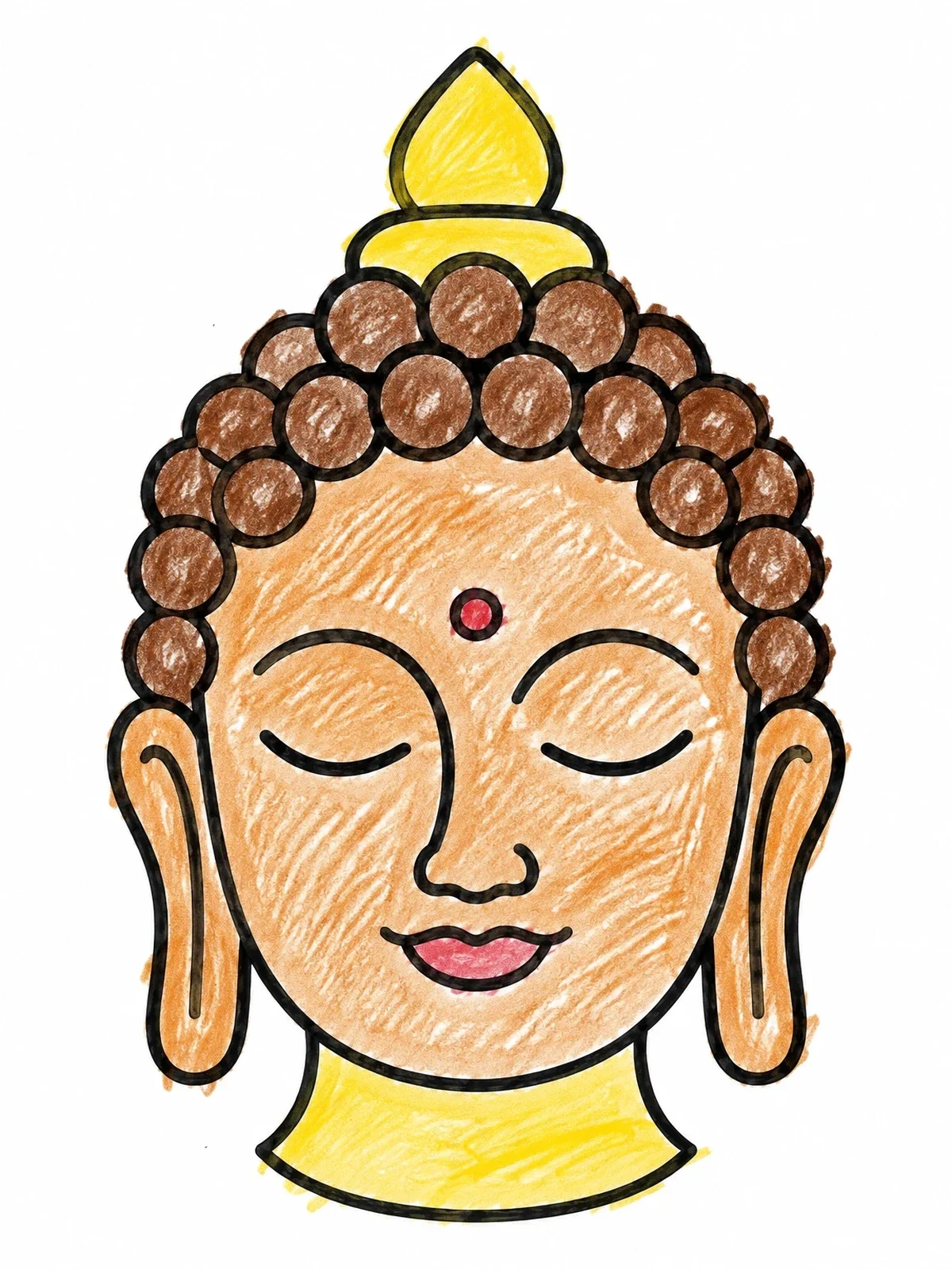 Colored example of the Peaceful Buddha Face Portrait coloring page