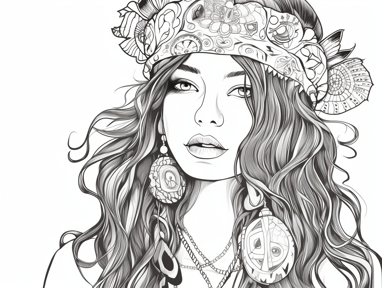 Peaceful Hippie Scene Coloring - Coloring Page