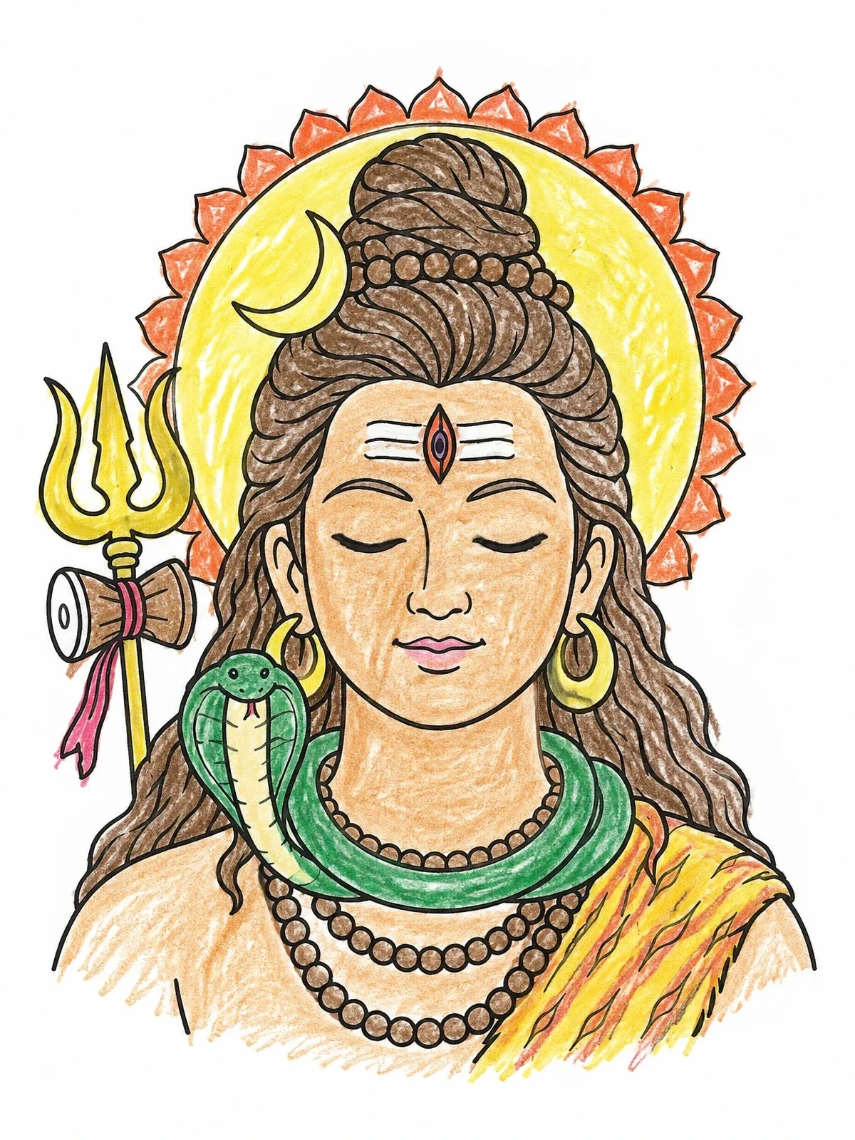 Colored example of the Peaceful Lord Shiva Portrait coloring page