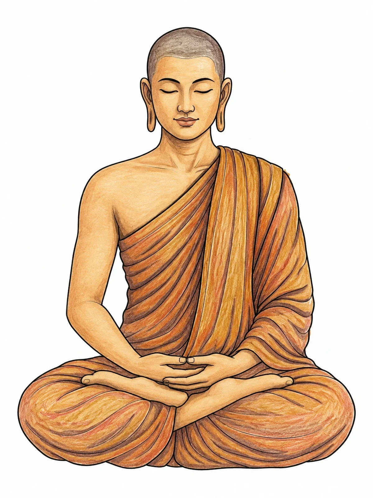 Colored example of the Peaceful Meditating Buddha In Robes coloring page