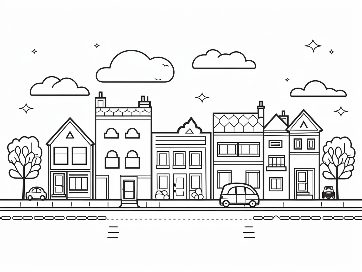 Peaceful Neighborhood Coloring Coloring Page Peaceful Neighborhood Coloring Coloring Page