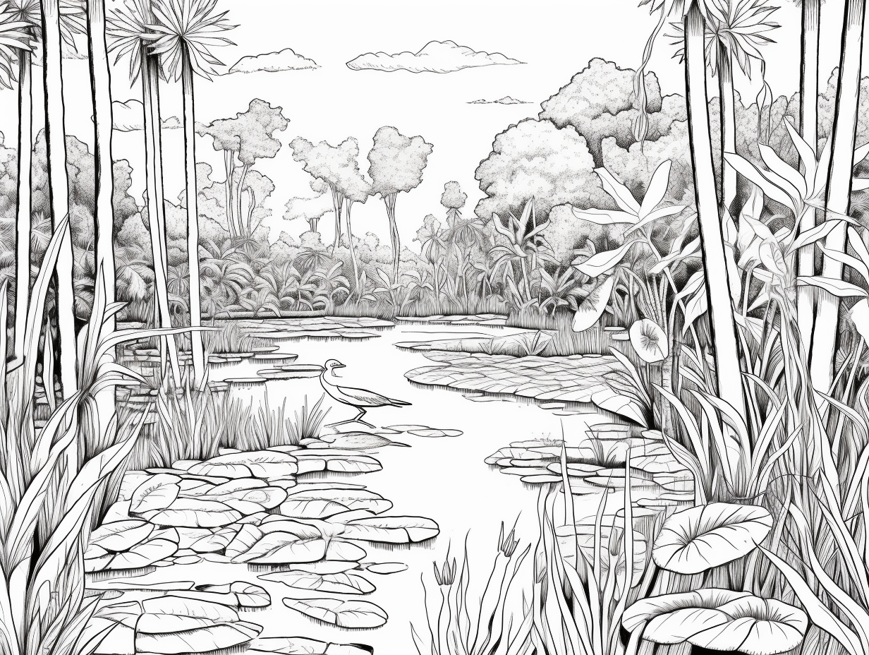 Peaceful Swamp Coloring - Coloring Page