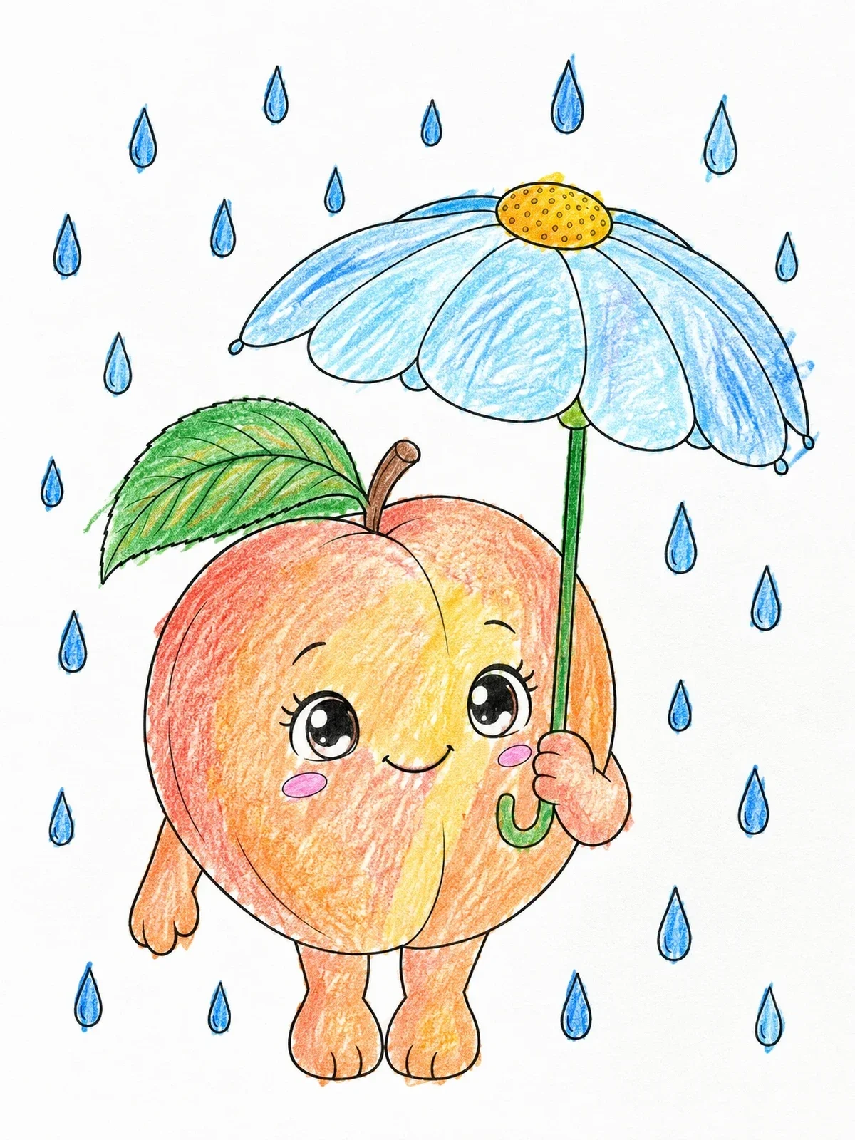 Colored example of the Cute Peach With Flower Umbrella coloring page